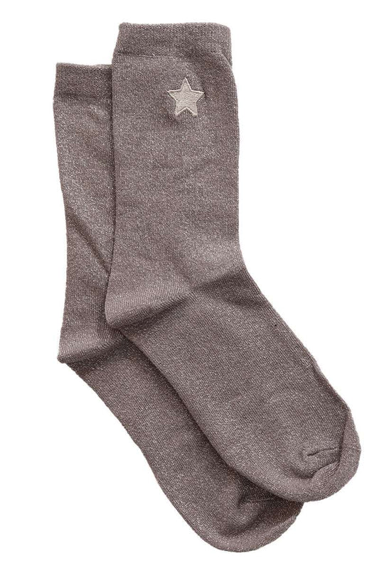 Womens Silver Glitter Socks Embroidered Star Ankle Socks Sparkle Shimmer Grey - Allison's Boutique