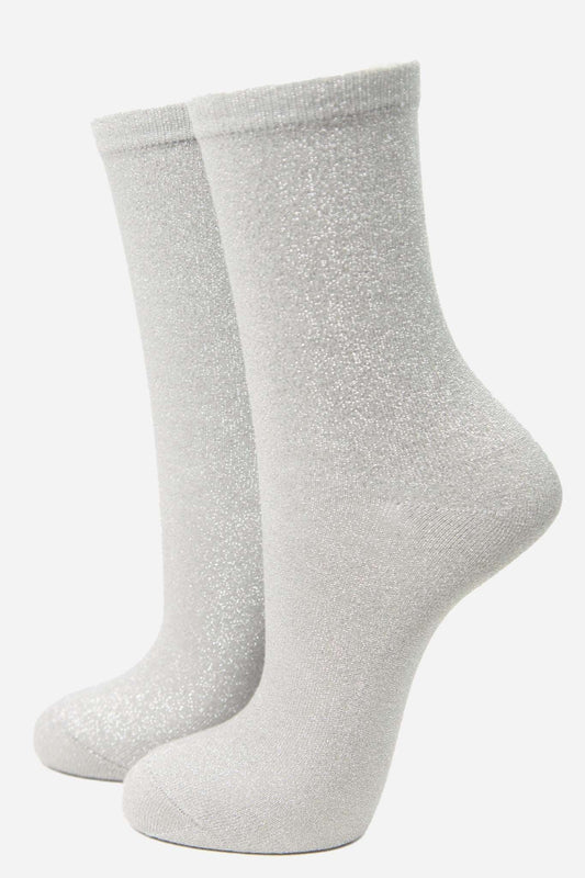 Womens Light Grey Glitter Socks
