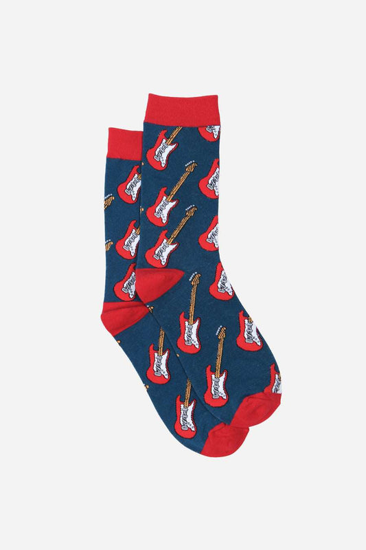 Blue & Red Guitar Men's Socks