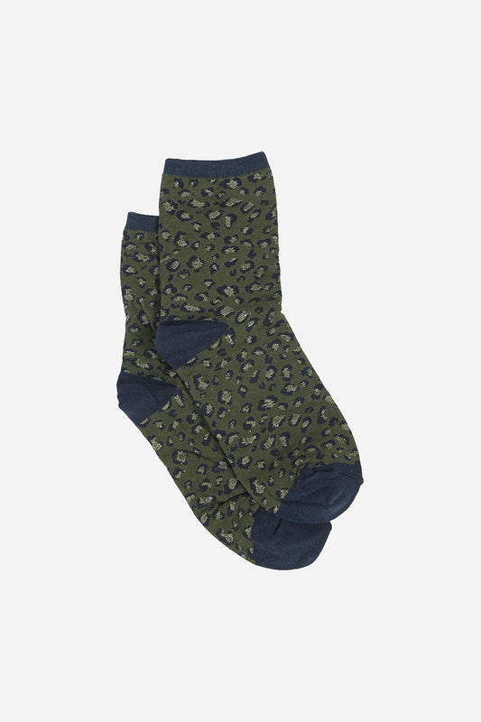 Khaki & Navy Leopard Women's Socks - Allison's Boutique