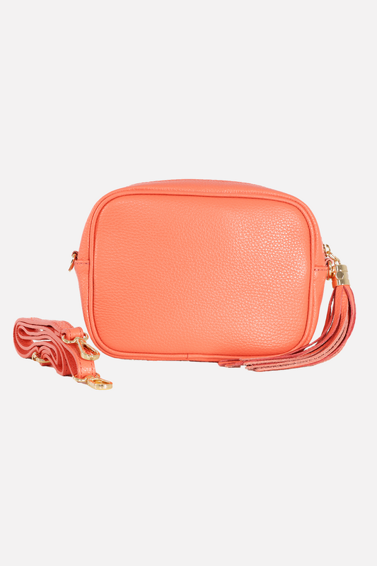 Genuine Italian Leather Camera Bag in Coral with Single Zip