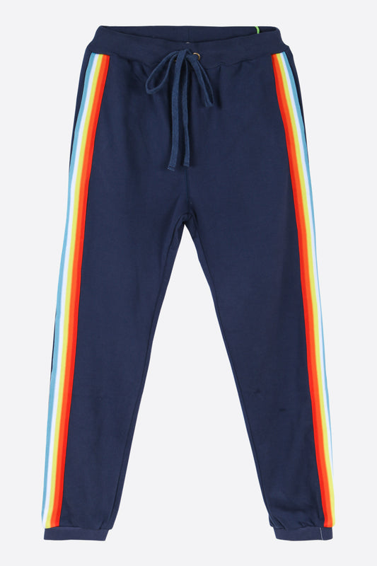 Navy Blue Rainbow Stripe Jogging Bottom - Allison's Boutique