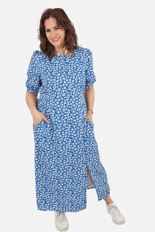 Scattered Daisy Print Dress in Blue - Allison's Boutique