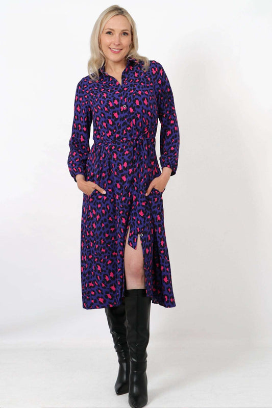 Leopard Print Button Down Shirt Dress with Pockets - Allison's Boutique