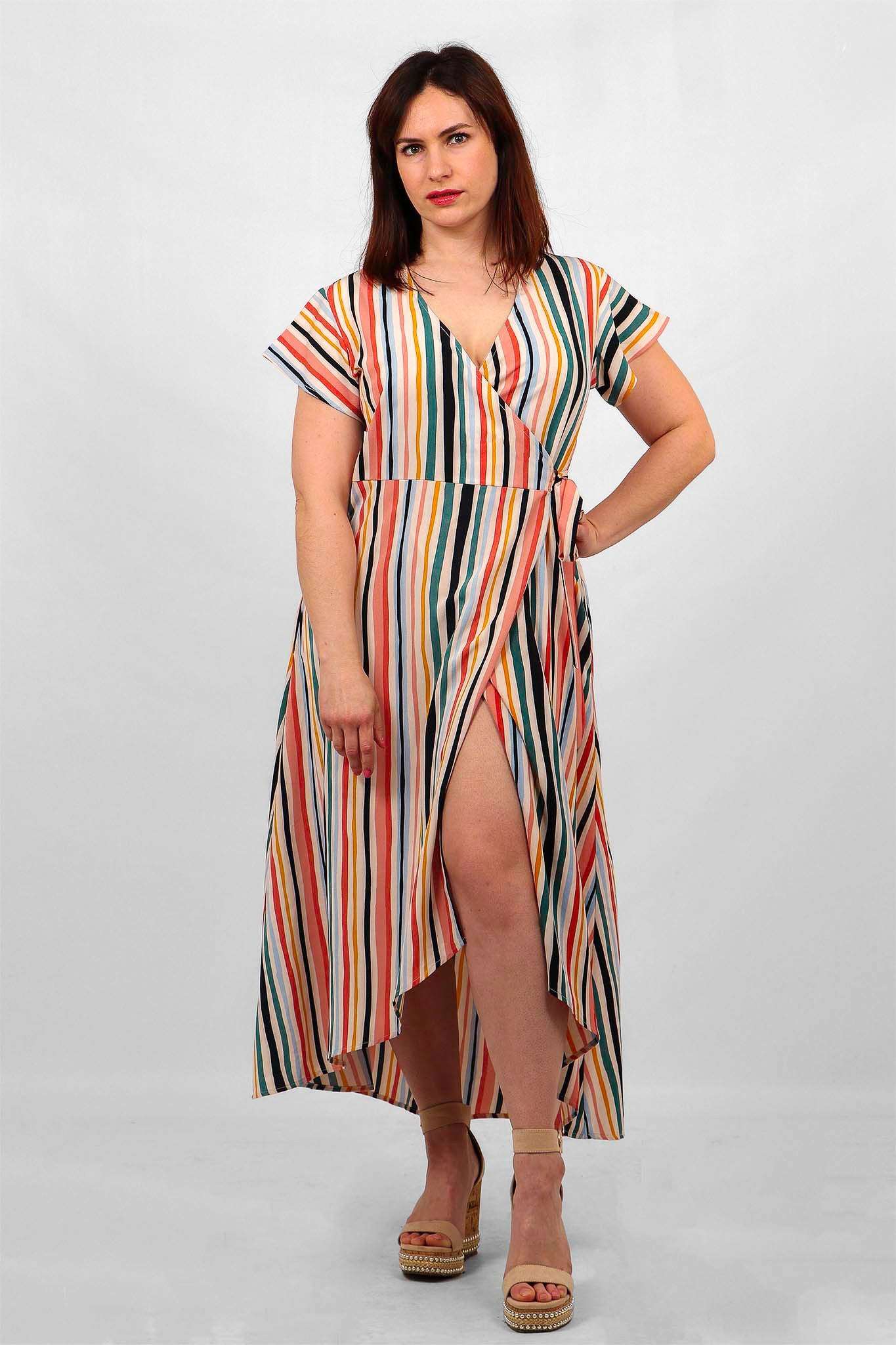Bayadere Stripe Wrap Dress with Pockets - Allison's Boutique