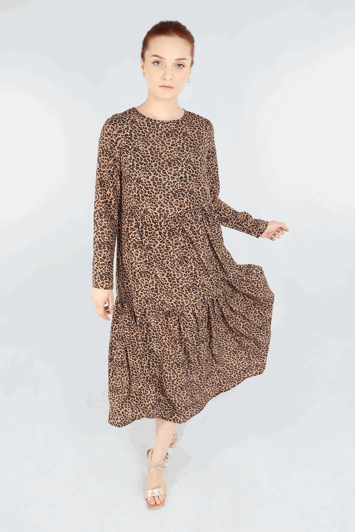 Neutral Leopard Print Tiered Dress with Pockets - Allison's Boutique