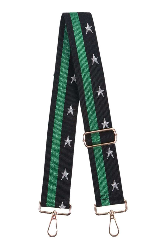 Emerald Green Silver Stars and Stripe Bag Strap