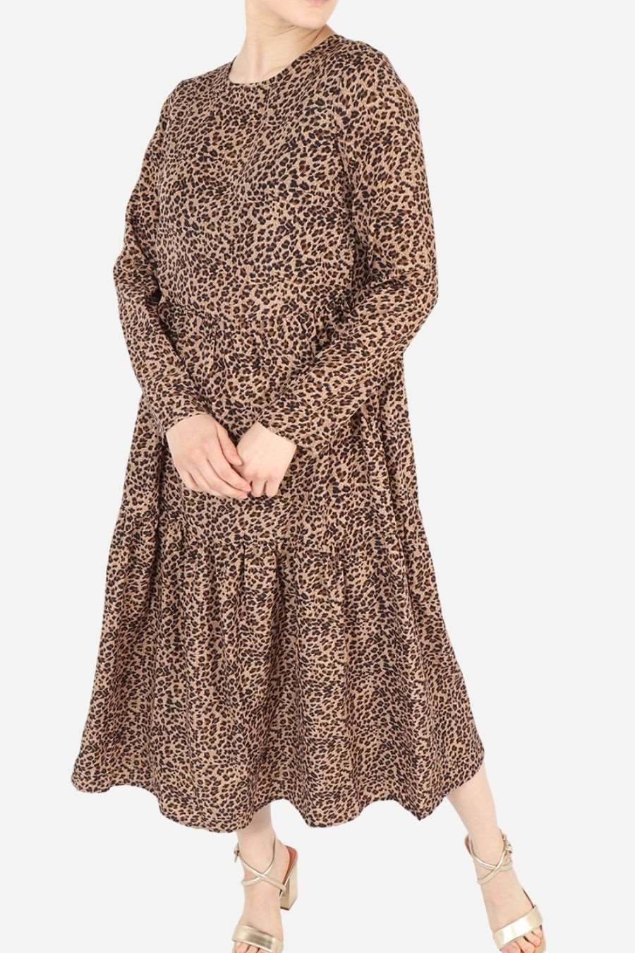 Neutral Leopard Print Tiered Dress with Pockets - Allison's Boutique