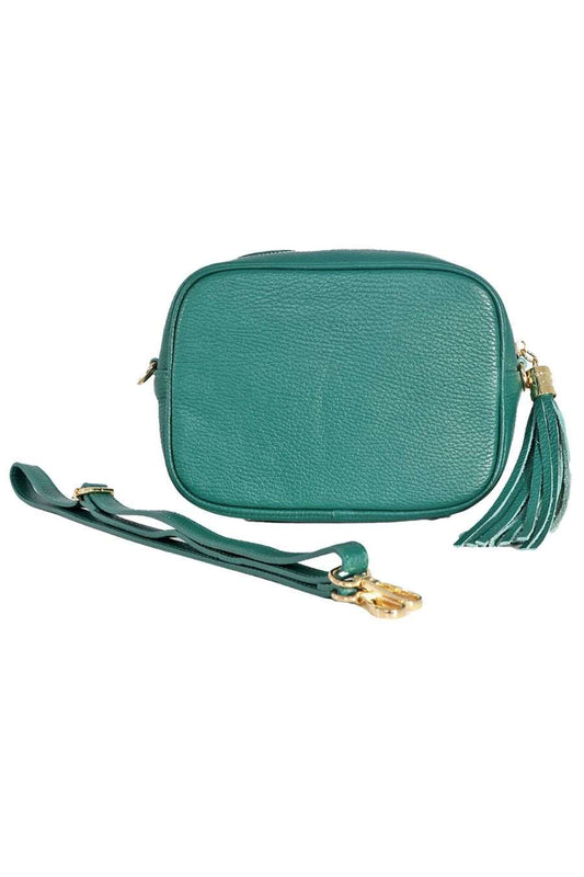 Genuine Italian Leather Camera Bag in Emerald Green with Single Zip