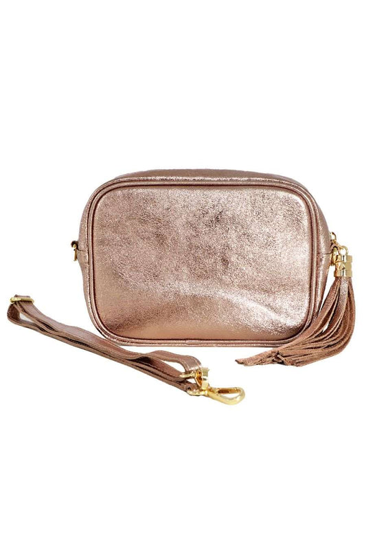 Genuine Italian Leather Camera Bag in Champagne with Single Zip