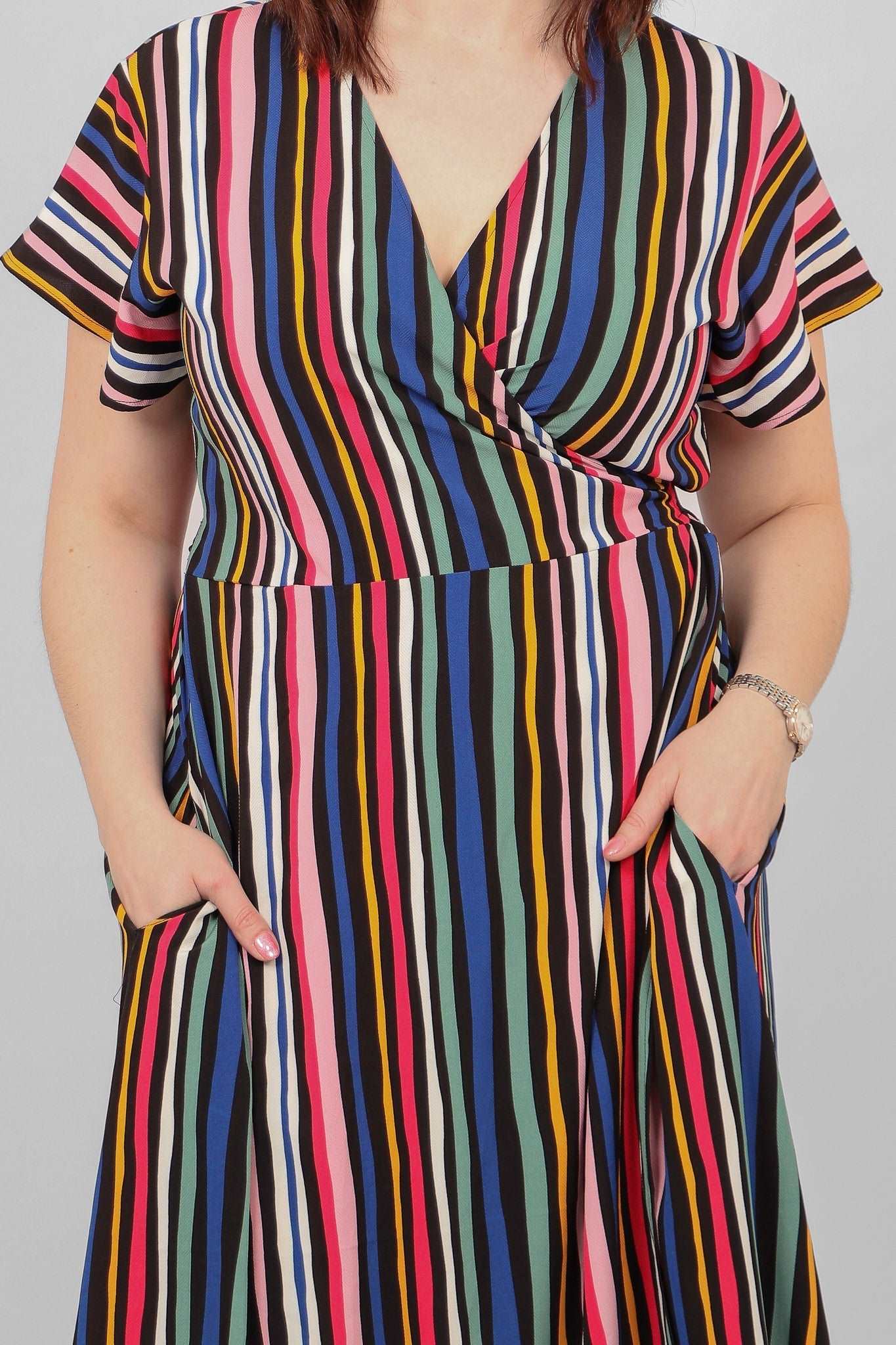 Bayadere Stripe Wrap Dress with Pockets - Allison's Boutique