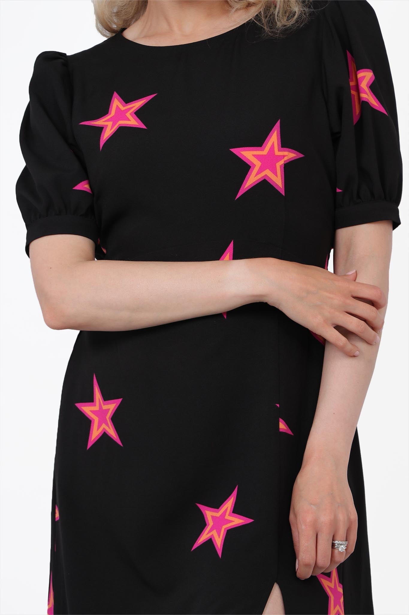 Black Star Outline Print Tea Dress with Pockets - Allison's Boutique