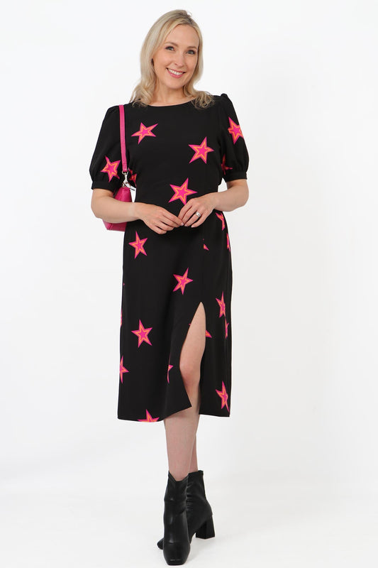 Black Star Outline Print Tea Dress with Pockets - Allison's Boutique