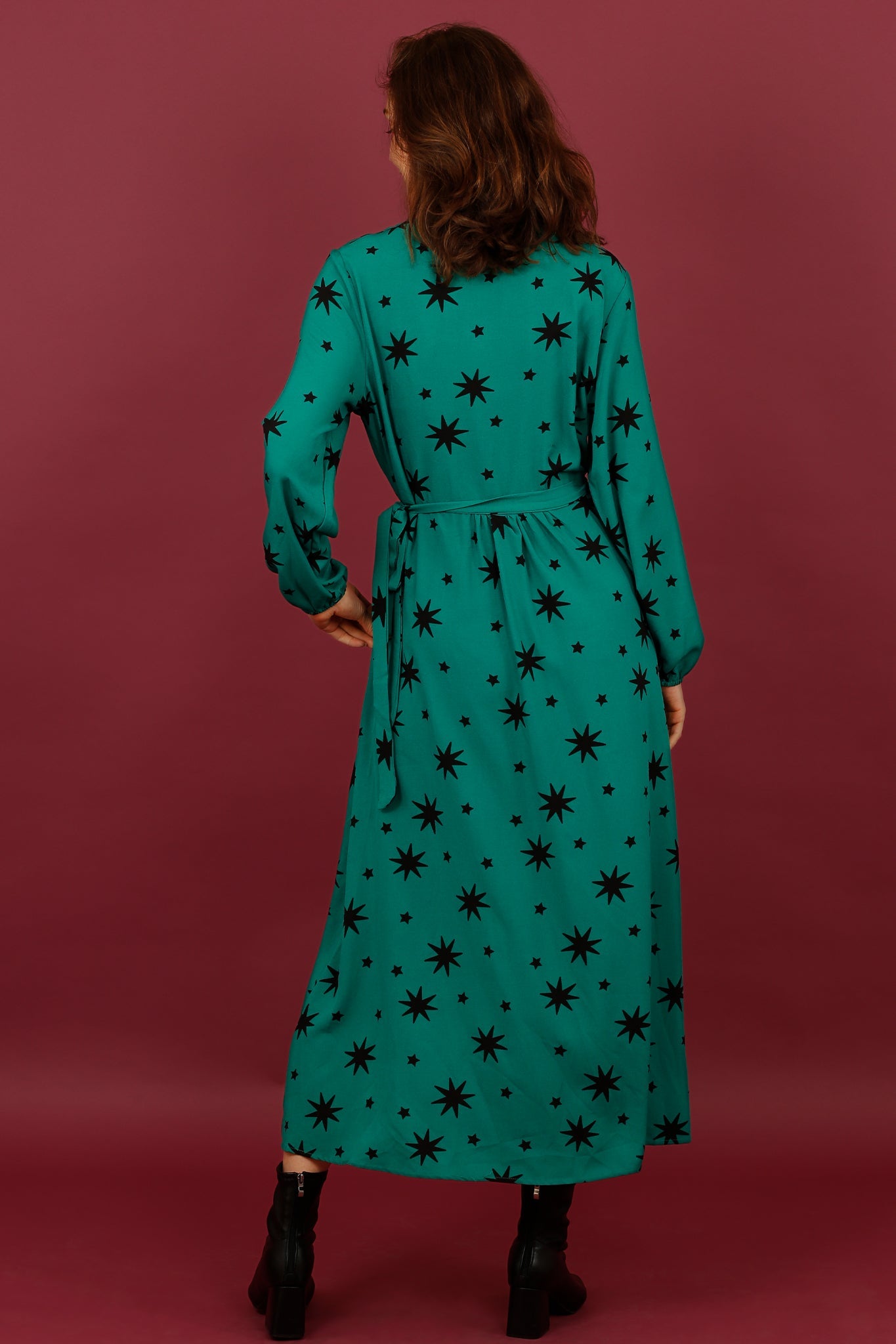 Green Starburst Print Wrap Dress