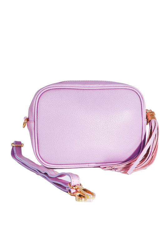 Genuine Italian Leather Camera Bag in Lilac with Single Zip - Allison's Boutique
