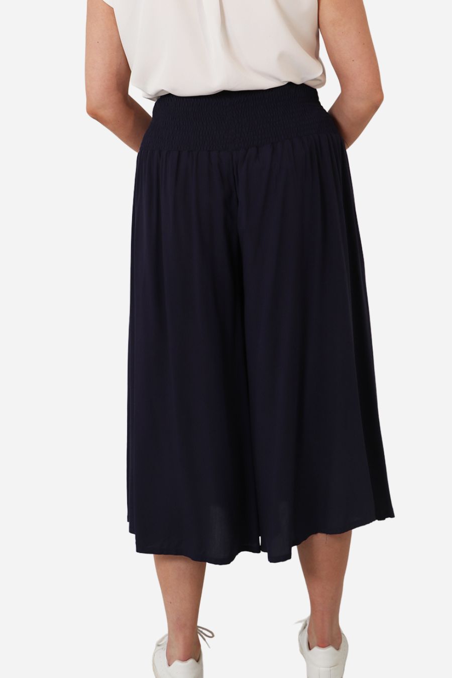 Navy Blue Plain Elasticated Waist Culottes with Pockets - Allison's Boutique