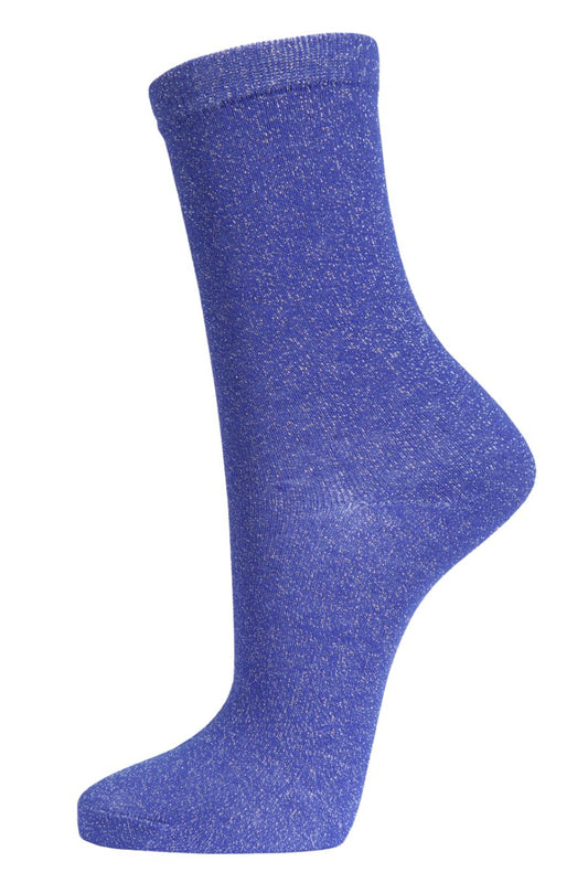 Womens Glitter Socks Blue Sparkly Ankle Socks Silver Shimmer - Allison's Boutique