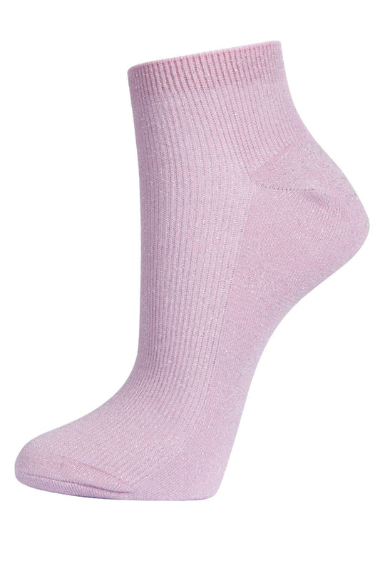 Womens Glitter Anklet Trainer Socks Silver Sparkly Shimmer Pink - Allison's Boutique
