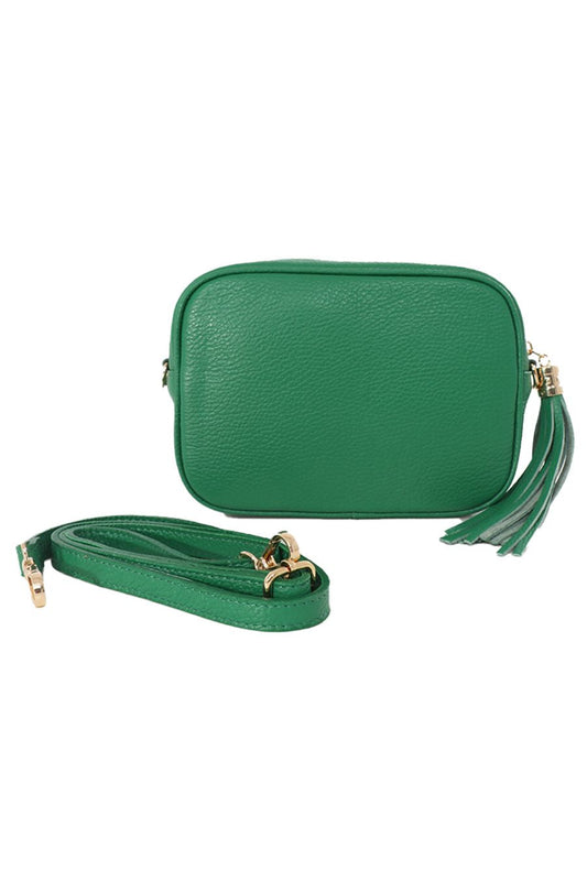 Genuine Italian Leather Camera Bag in Bright Green with Single Zip - Allison's Boutique