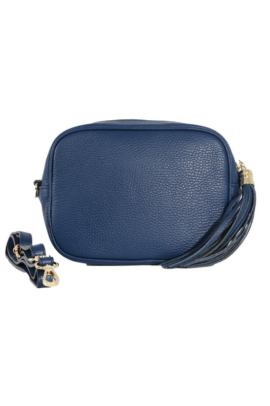 Genuine Italian Leather Camera Bag in Navy with Single Zip - Allison's Boutique