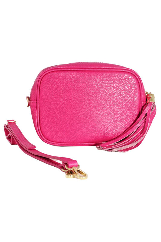 Genuine Italian Leather Camera Bag in Raspberry with Single Zip - Allison's Boutique
