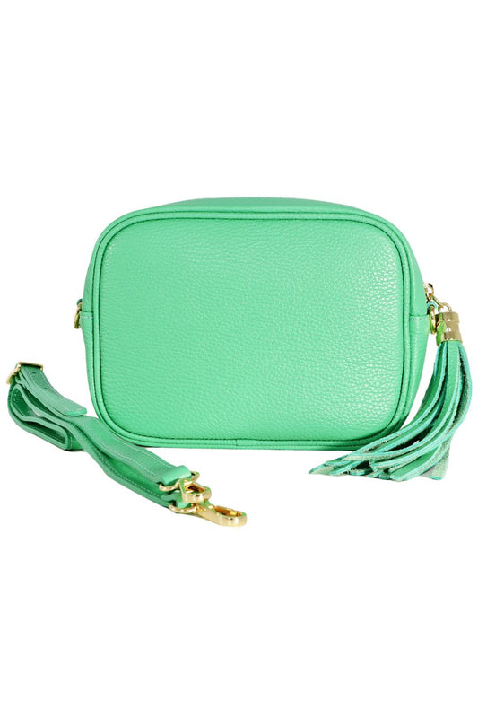 Genuine Italian Leather Camera Bag in Green with Single Zip - Allison's Boutique