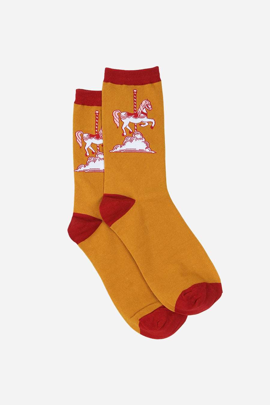 Mustard & Red Carousel Horse Women's Socks