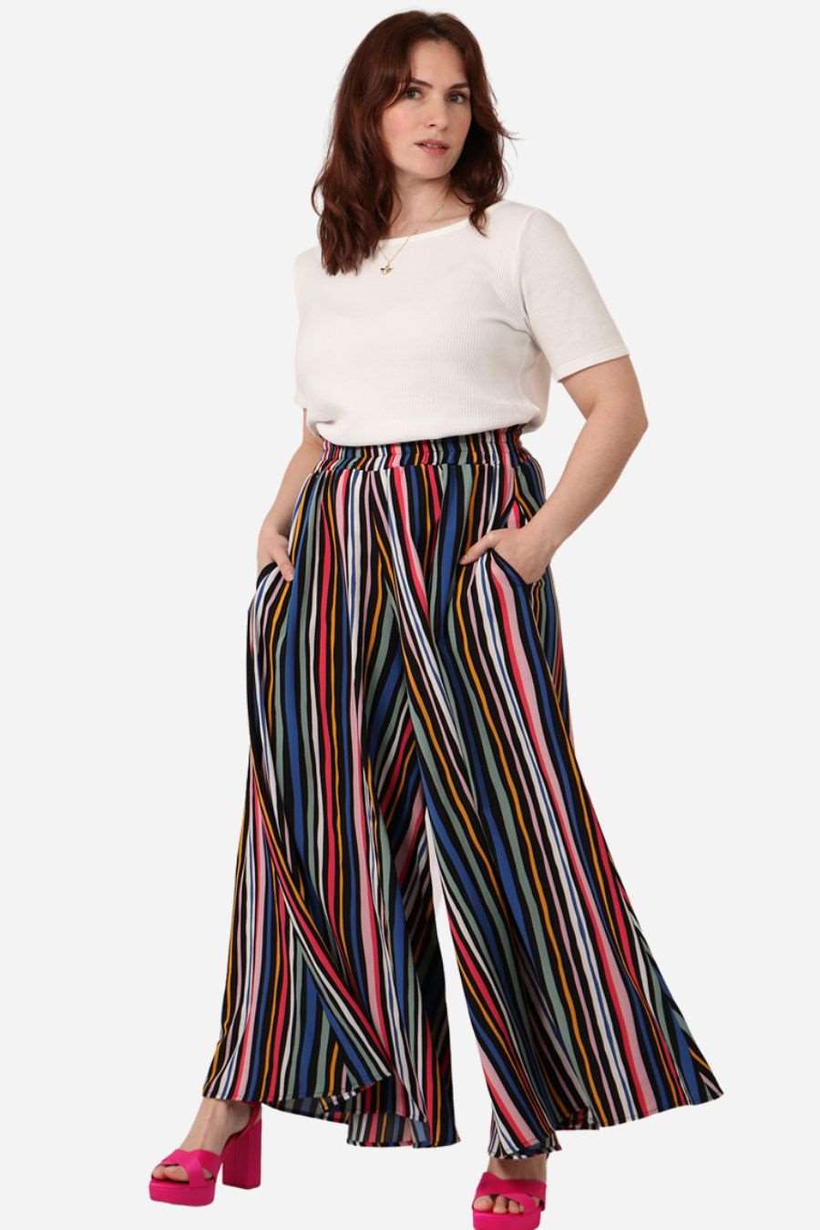 Bayadere Dark Stripe Wide Leg Palazzos