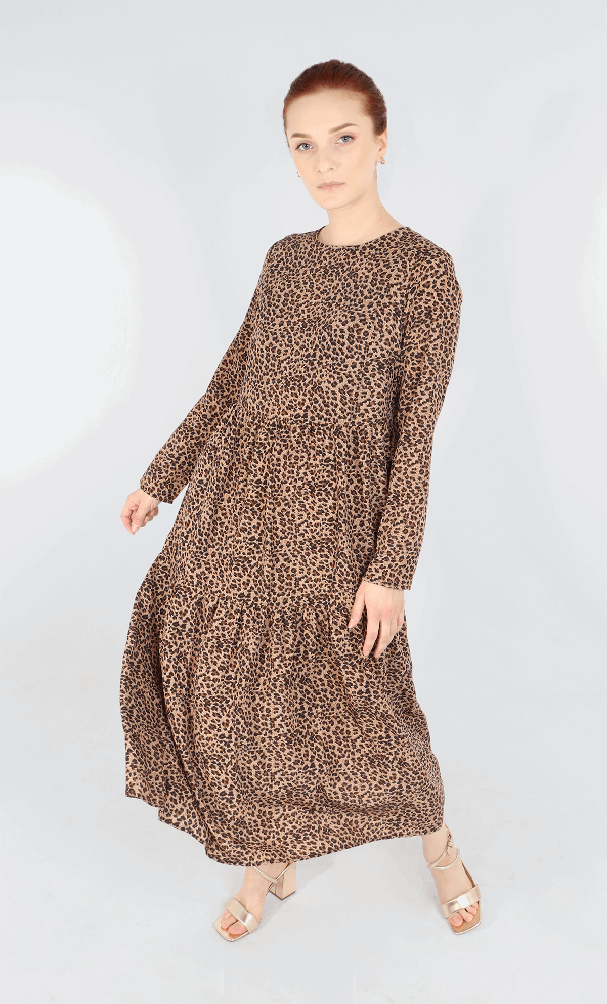 Neutral Leopard Print Tiered Dress with Pockets - Allison's Boutique