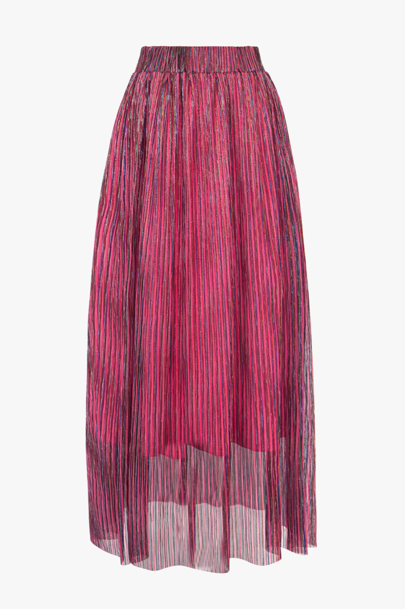 Fuchsia Striped Pleated Skirt